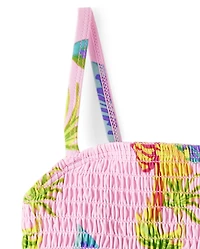Girls Print Smocked Tankini Swimsuit