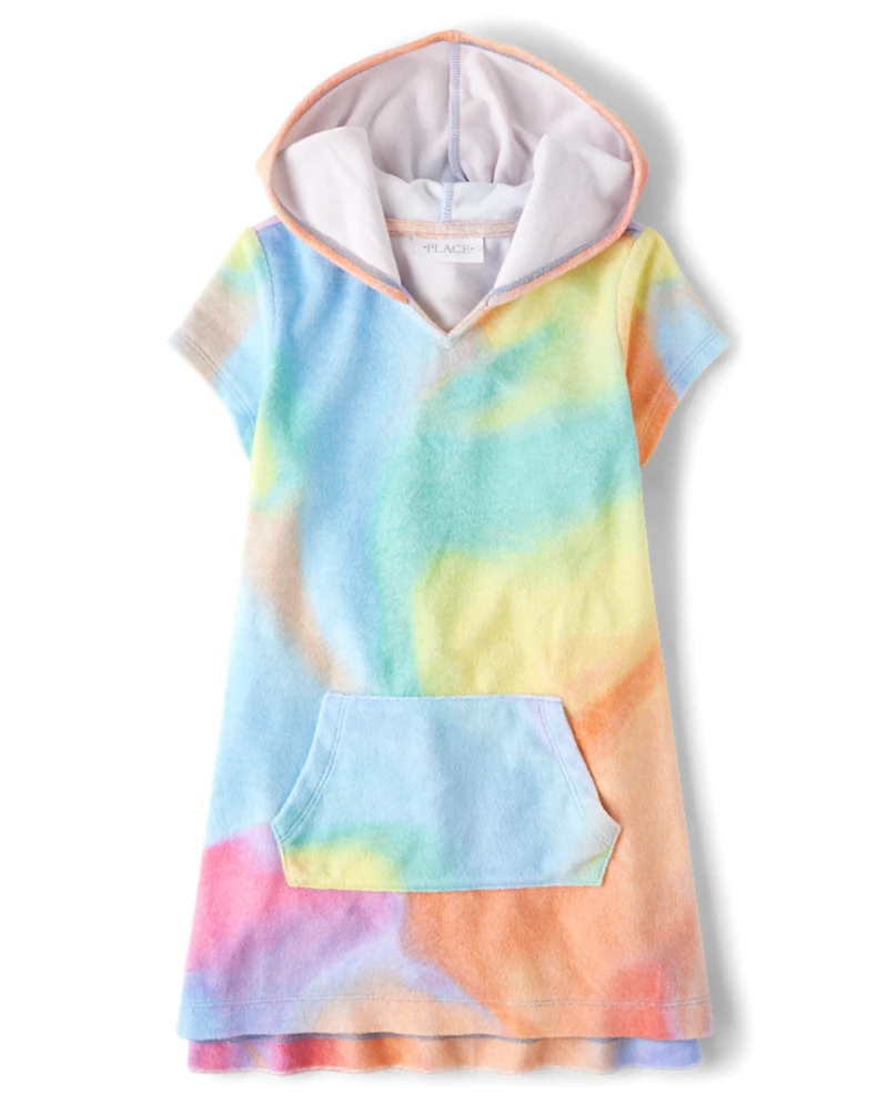 Girls Rainbow Tie Dye Terry Swim Cover-Up