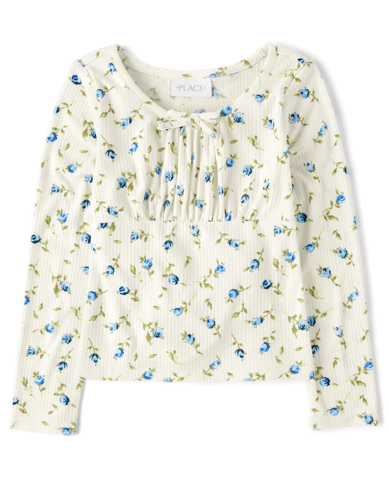 Haut côtelé fleuri Fille