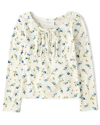 Haut côtelé fleuri Fille