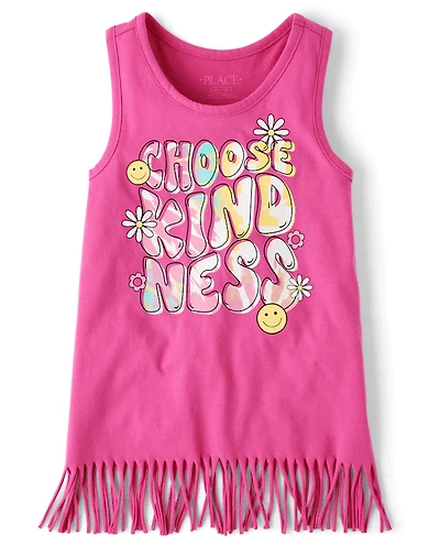 Girls Choose Kindness Fringe Tank Top