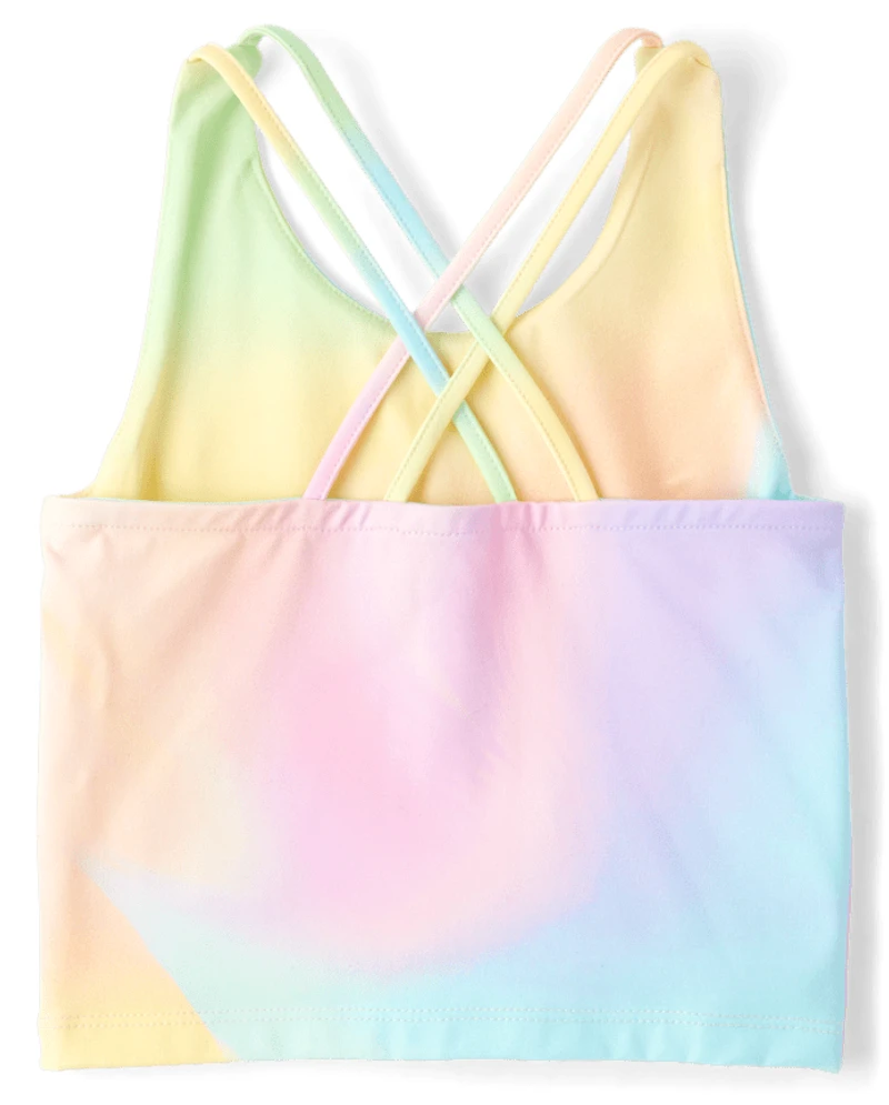 Girls Quick Dry Rainbow Marble Cross Back Tank Top