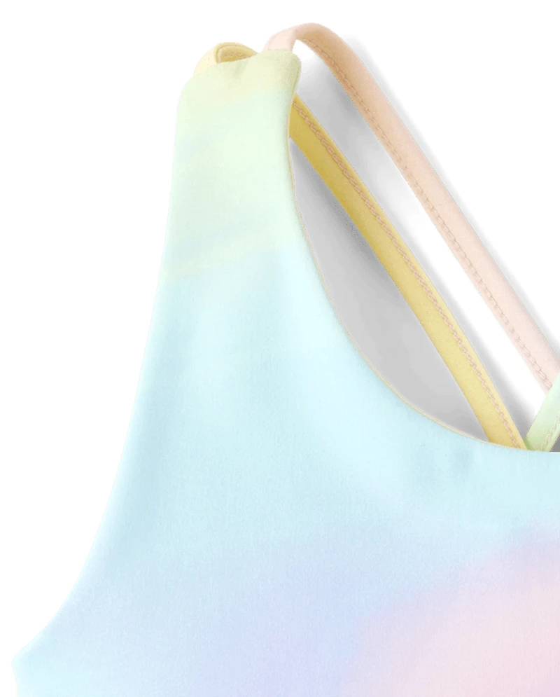 Girls Quick Dry Rainbow Marble Cross Back Tank Top