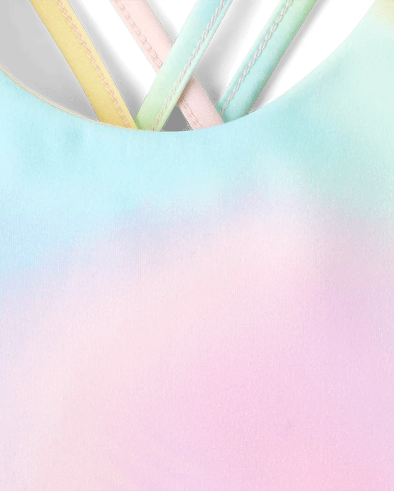 Girls Quick Dry Rainbow Marble Cross Back Tank Top