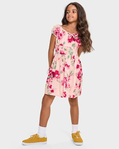 Girls Floral Smocked Dress