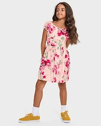 Girls Floral Smocked Dress