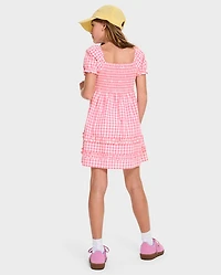 Girls Mommy And Me Gingham Poplin Smocked Ruffle Dress