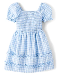 Girls Mommy And Me Gingham Poplin Smocked Ruffle Dress