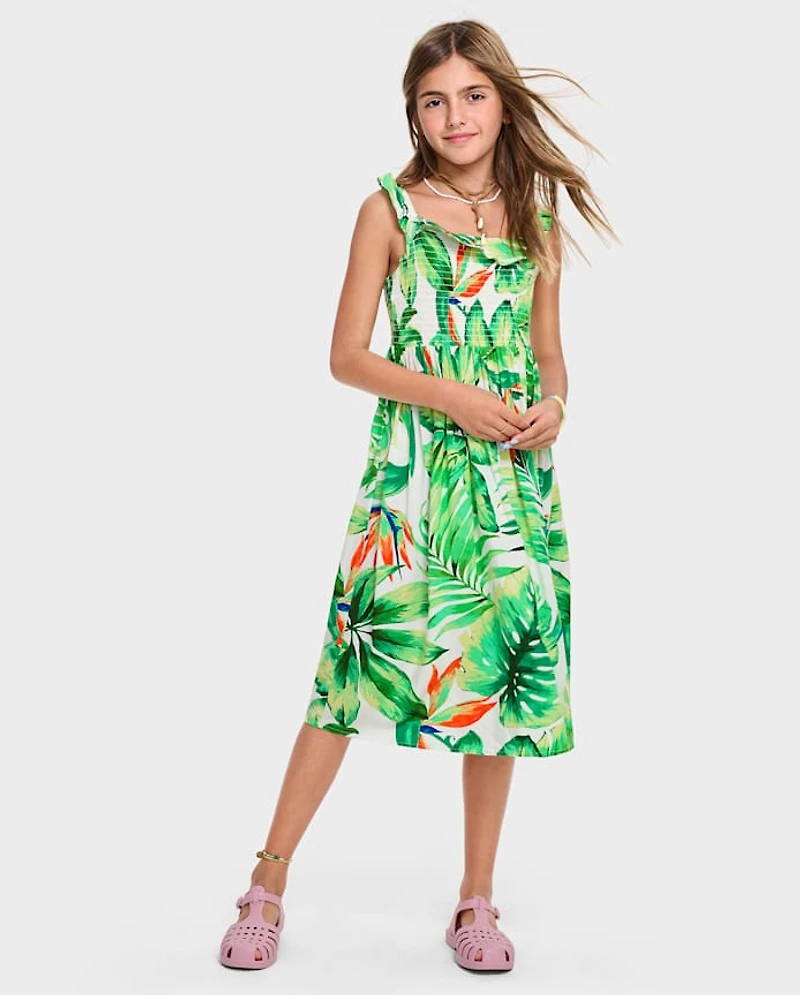 Fille Famille assortie Tropical Midi Smocked Robes