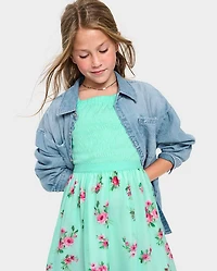 Girls Floral Smocked Fit And Flare Dress