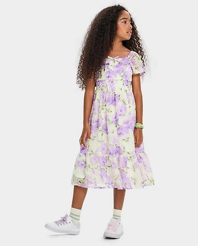 Girls Mommy And Me Floral Chiffon Tiered Dress