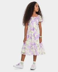 Girls Mommy And Me Floral Chiffon Tiered Dress