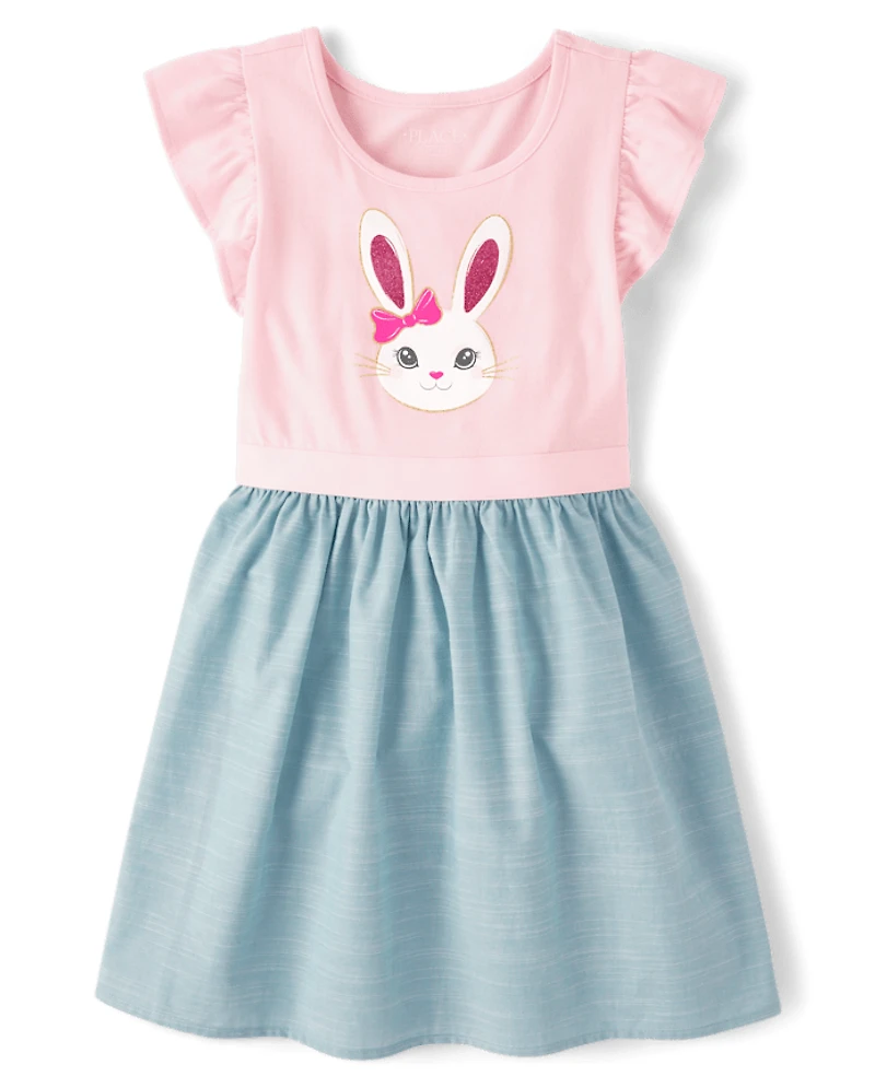 Robe ajustée et évasée motif lapin pour fille