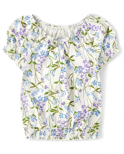 Haut à smocks fleuris pour fille