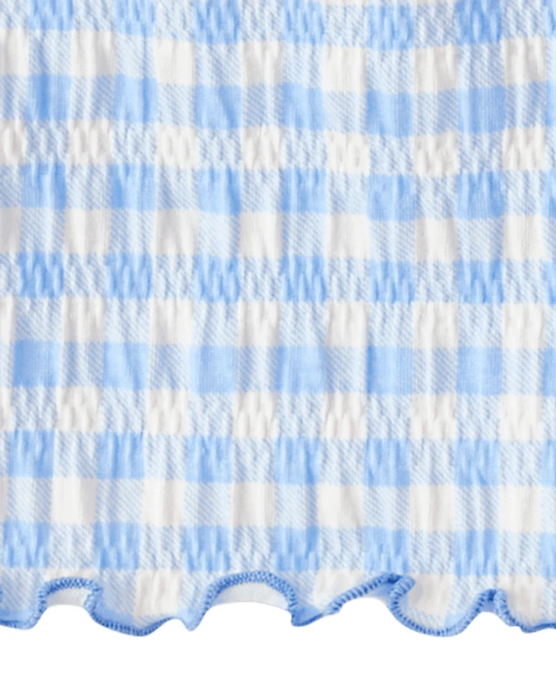 Girls Gingham Smocked Keyhole Top