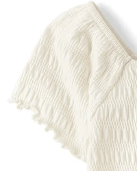 Girls Smocked Keyhole Top