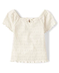 Girls Smocked Keyhole Top