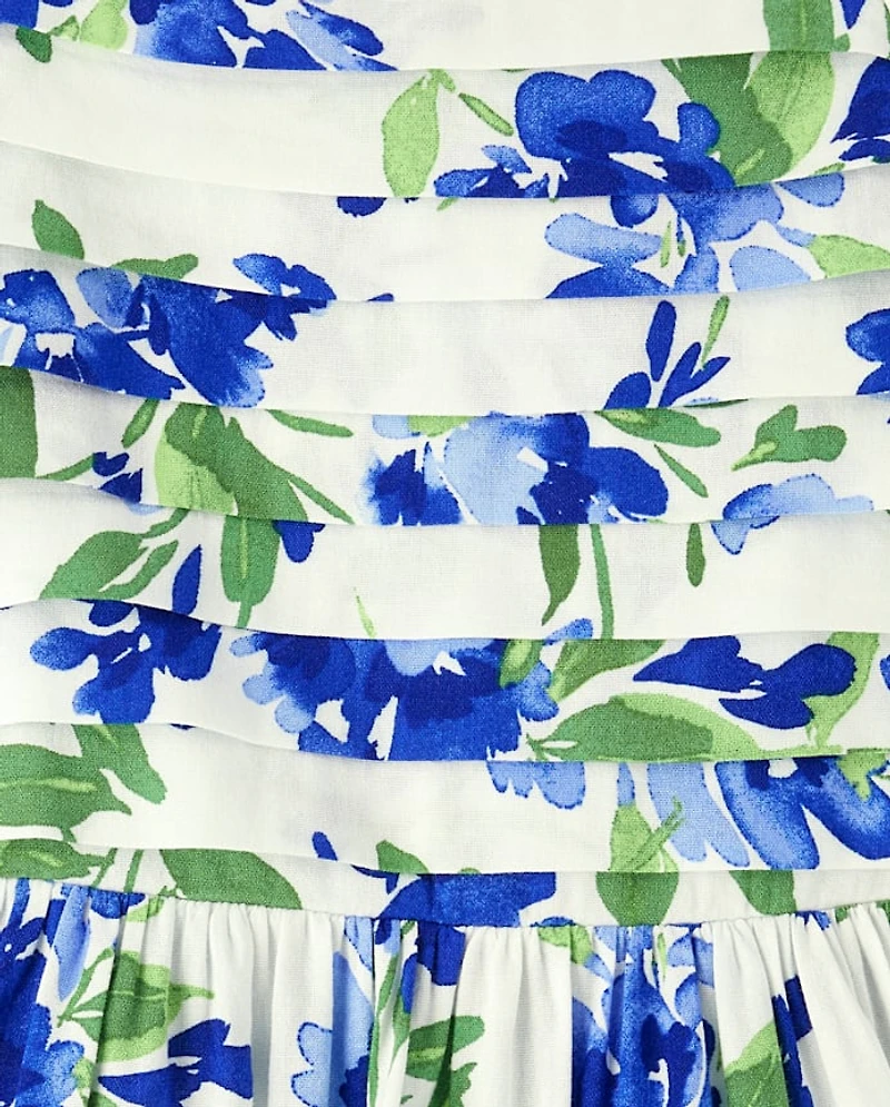 Robe à volants plissée fleurs assortie pour filles