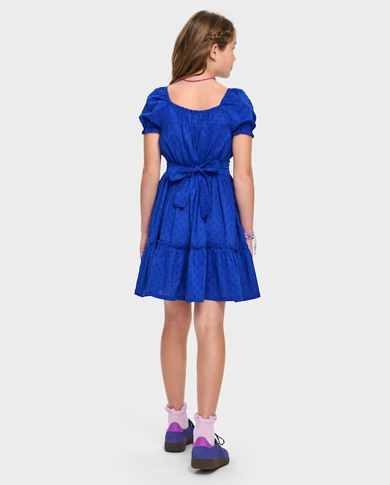 Girls Mommy And Me Bow Back Ruffle Dress
