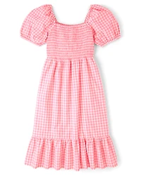 Womens Mommy And Me Gingham Poplin Smocked Tiered Dress