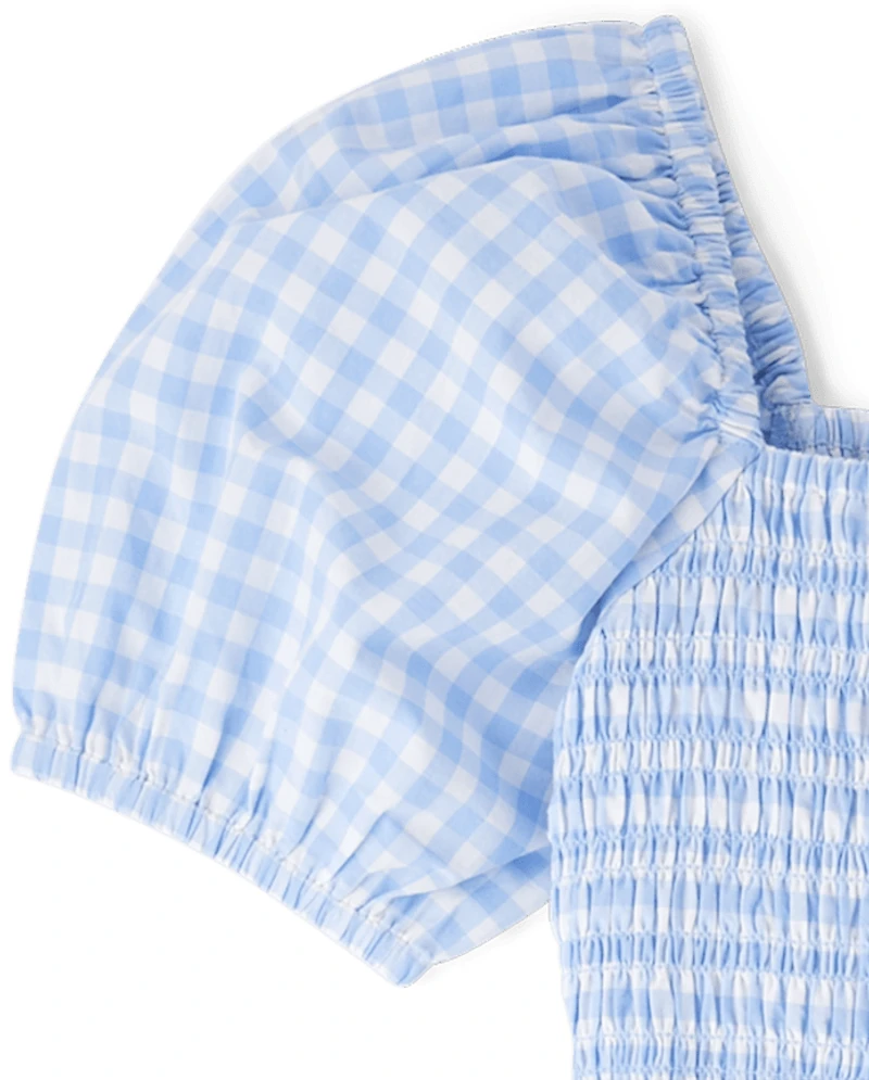 Womens Mommy And Me Gingham Poplin Smocked Tiered Dress