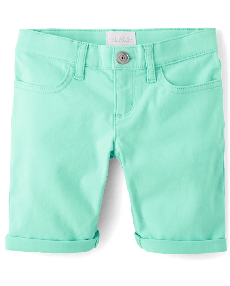 Girls Roll Cuff Twill Skimmer Shorts