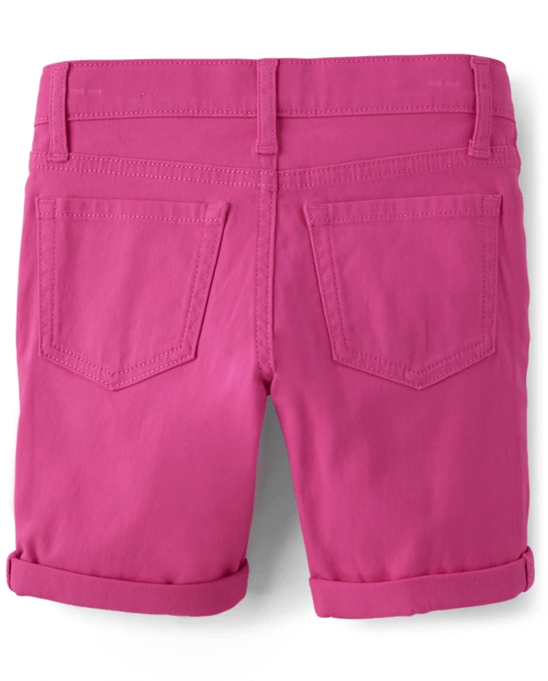 Short en sergé à revers retroussés pour fille