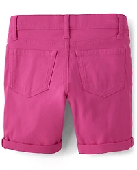 Short en sergé à revers retroussés pour fille