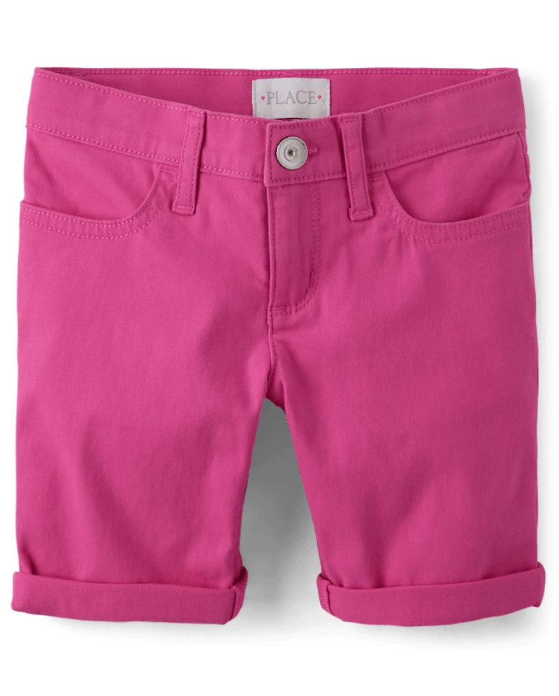 Girls Roll Cuff Twill Skimmer Shorts