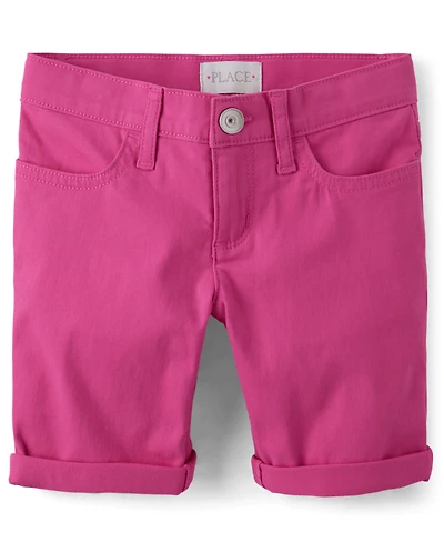 Girls Roll Cuff Twill Skimmer Shorts