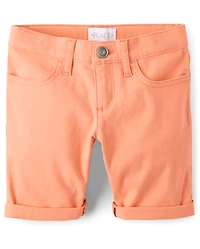 Girls Roll Cuff Twill Skimmer Shorts