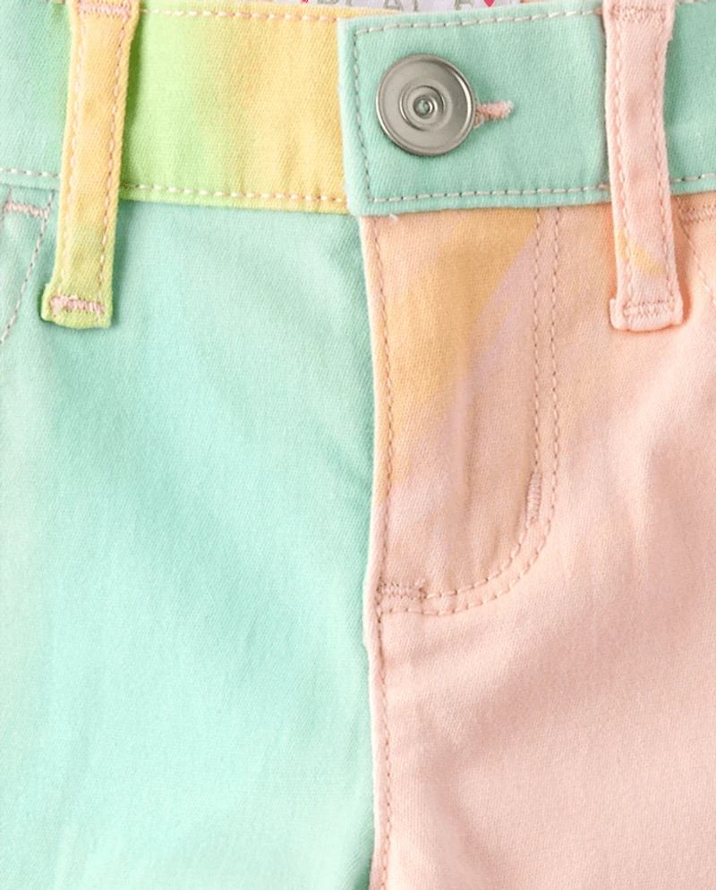 Girls Rainbow Tie Dye Twill Skimmer Shorts