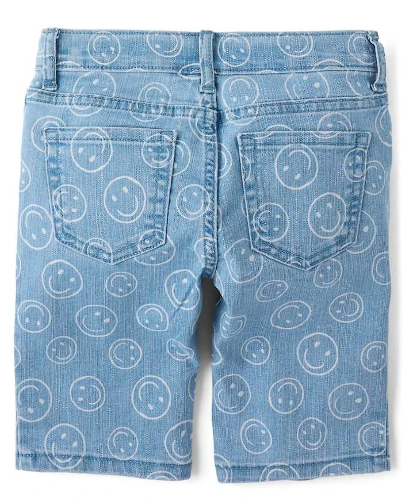 Short en jean Happy Face pour fille