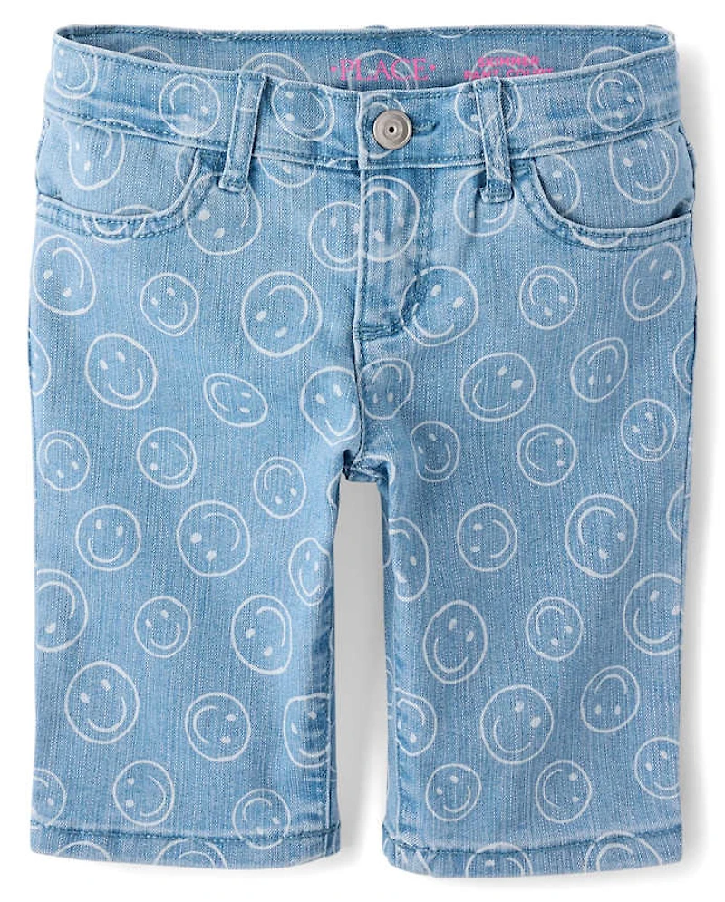 Short en jean Happy Face pour fille
