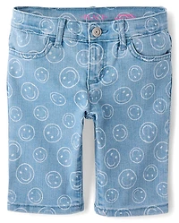 Short en jean Happy Face pour fille