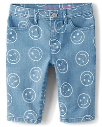 Girls Happy Face Denim Skimmer Shorts