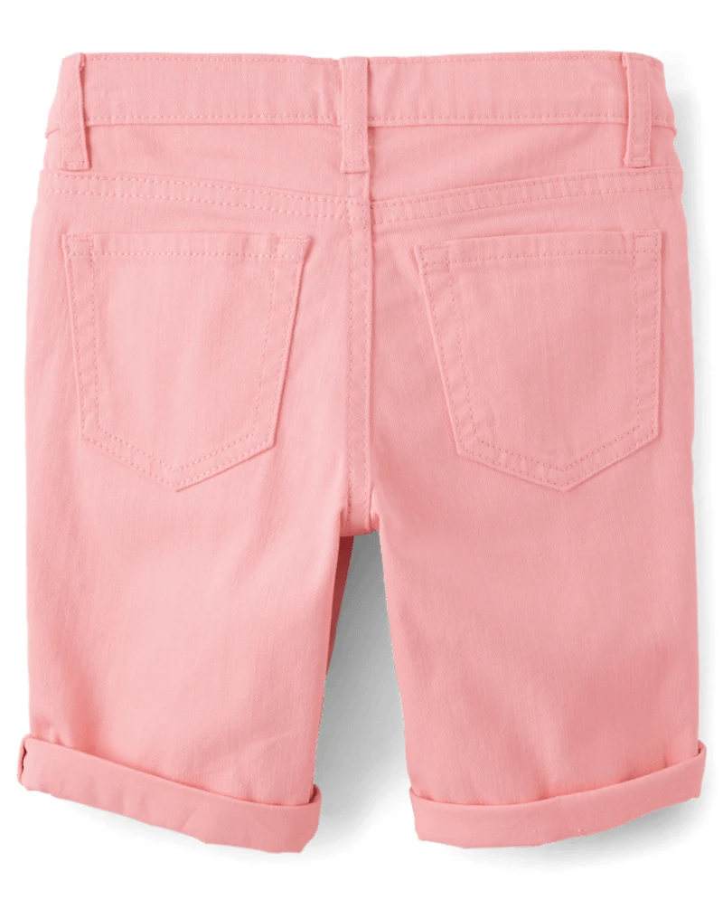 Short en sergé à revers retroussés pour fille