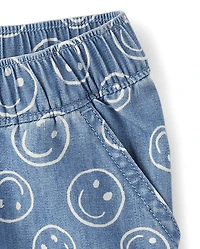 Short en chambray à enfiler pour filles avec visage souriant