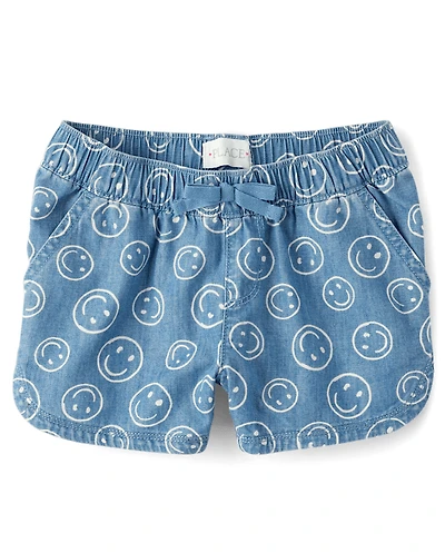Short en chambray à enfiler pour filles avec visage souriant