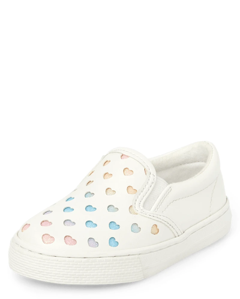 Toddler Girls Perforated Glitter Heart Slip On Sneakers