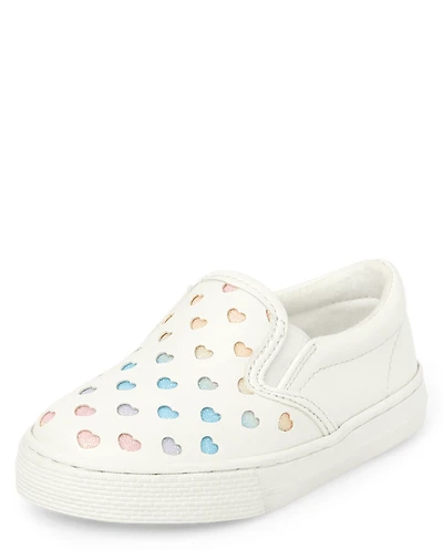 Toddler Girls Perforated Glitter Heart Slip On Sneakers