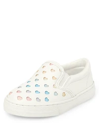 Toddler Girls Perforated Glitter Heart Slip On Sneakers