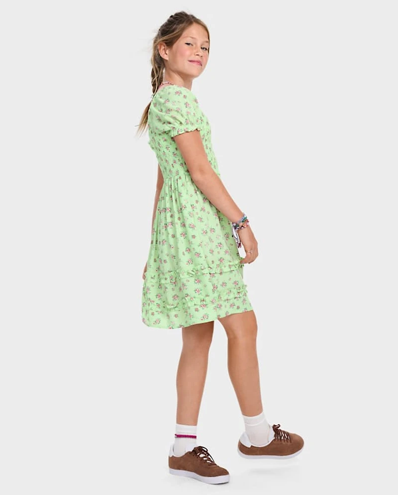 Peignoir à volants froncés et fleuri pour Fille