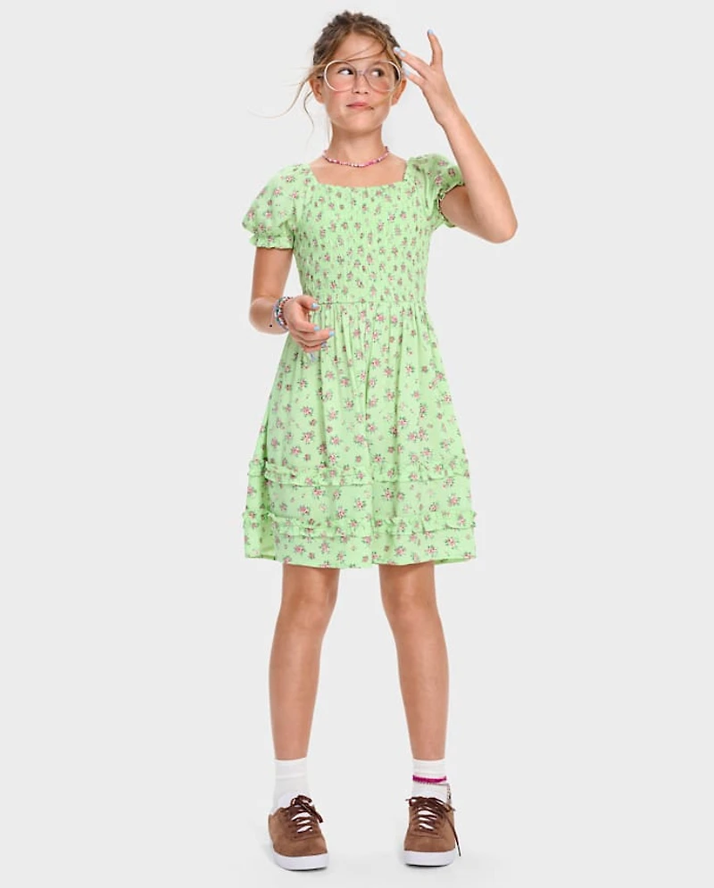 Peignoir à volants froncés et fleuri pour Fille