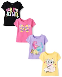Baby And Toddler Girls Animal Graphic Tee 4-Pack