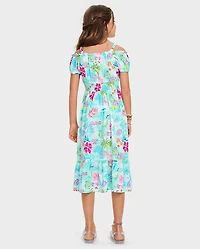 Girls Matching Family Tropical Midi Off Shoulder Dress