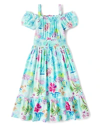 Girls Matching Family Tropical Midi Off Shoulder Dress