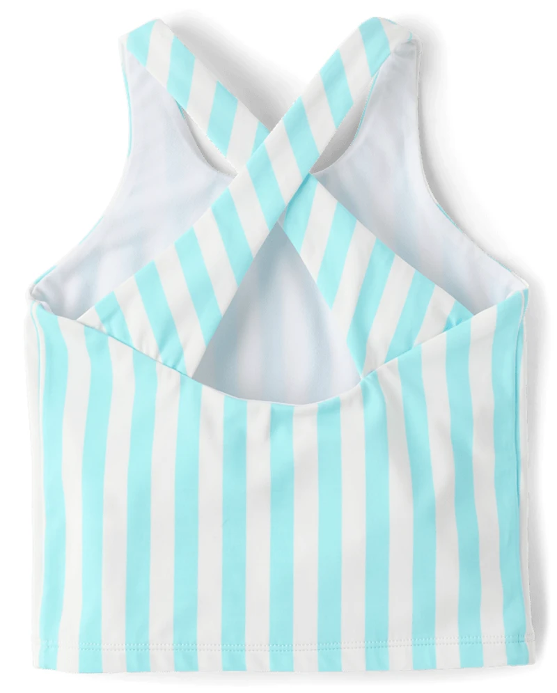 Girls Striped Cross Back Tankini Swimsuit