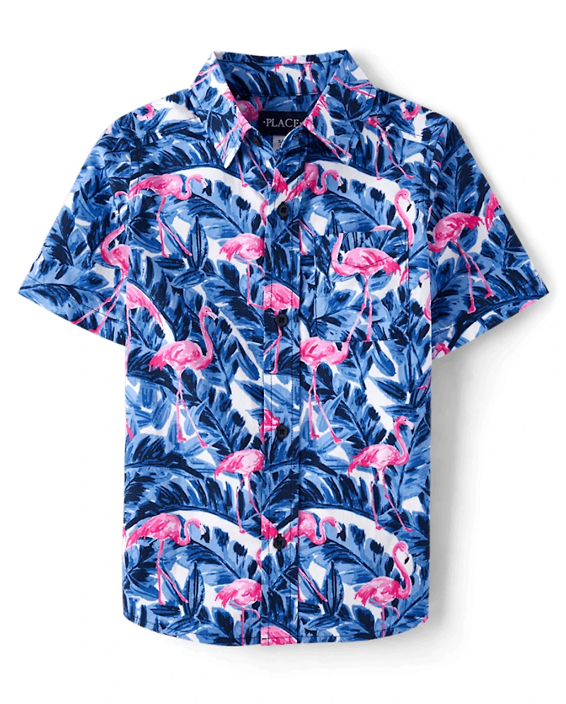 Boys Tropical Poplin Button Up Shirt