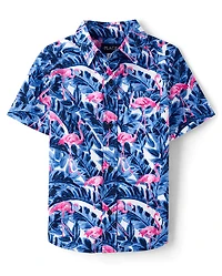Boys Tropical Poplin Button Up Shirt